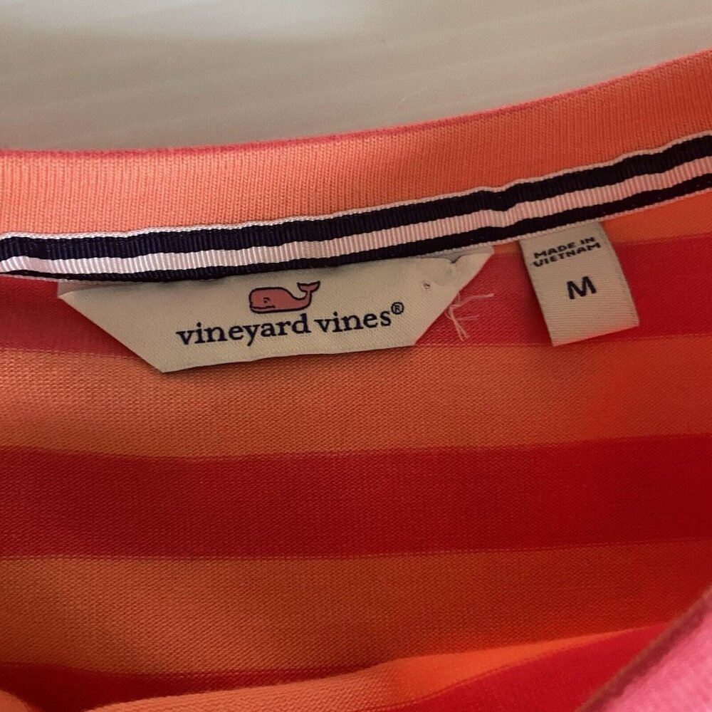 Vineyard Vines 3/4 Sleeve Shirt Pink Orange Stripes Resortwear Women’s M Preppy - Picture 6 of 10